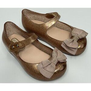 Mini Melissa Ultragirl Bow Shoes Size 9 Rose Gold Glittery Maryjane Flats Jelly